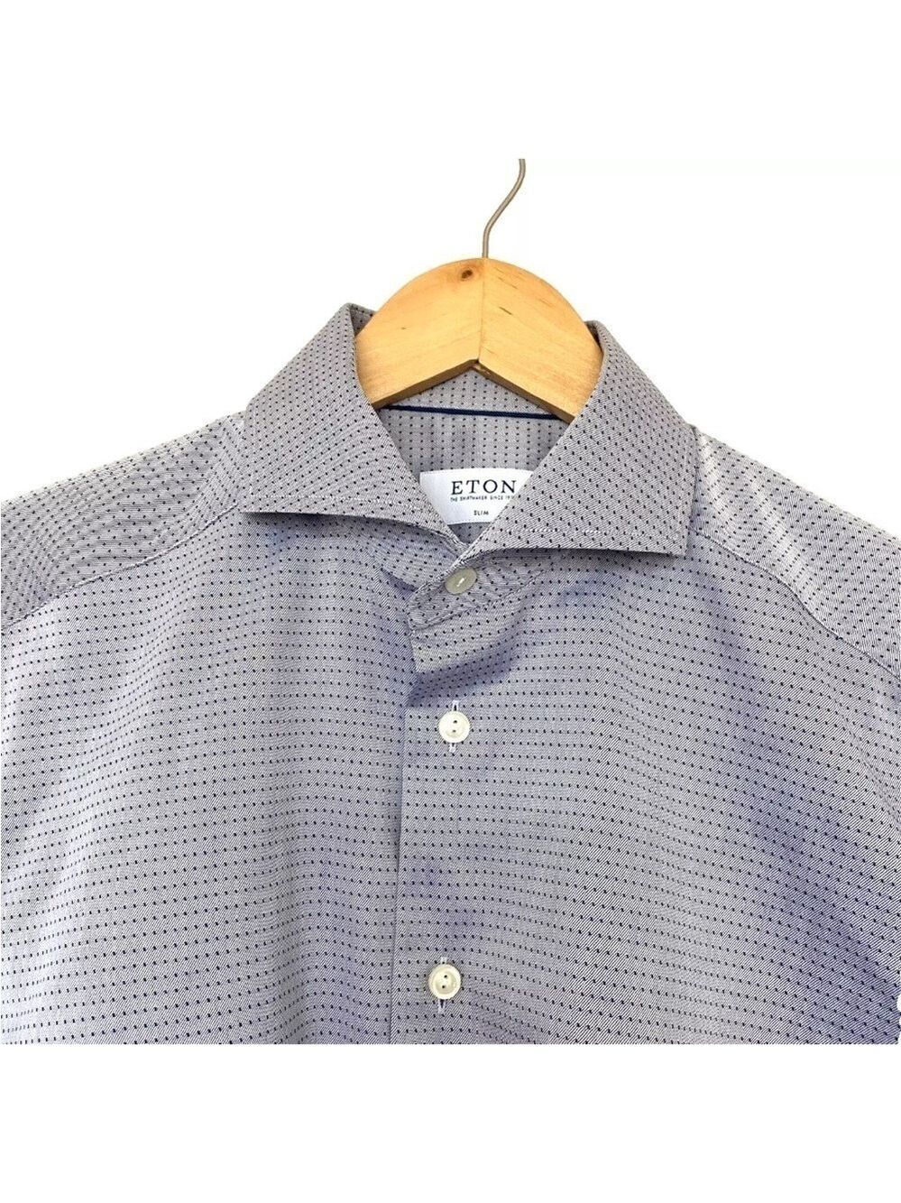 Eton Slim Fit Signature Twill Dress Shirt Blue Polka dot Size 40/15.75